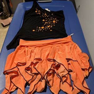 This Is a Set. Orange Handkerchief Hem Skirt Is a Medium/Black Top Is a Large